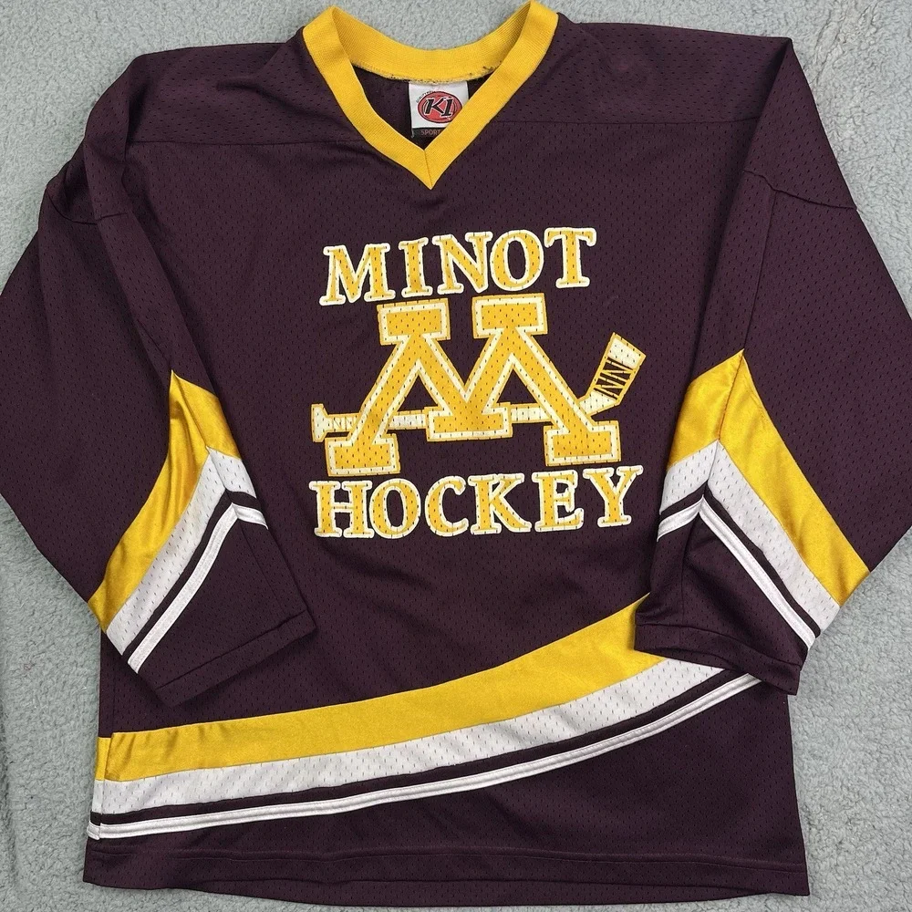 Vintage Minot Magicans Hockey Jersey ND North Dakota‎ Maroon Yellow K1 Medium
